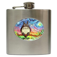 Cartoon Starry Night Art Van Gogh Parody Hip Flask (6 Oz) by Sarkoni