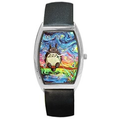 Cartoon Starry Night Art Van Gogh Parody Barrel Style Metal Watch by Sarkoni