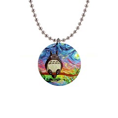 Cartoon Starry Night Art Van Gogh Parody 1  Button Necklace by Sarkoni