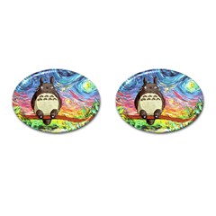 Cartoon Starry Night Art Van Gogh Parody Cufflinks (oval) by Sarkoni