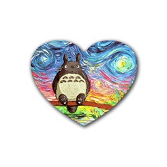 Cartoon Starry Night Art Van Gogh Parody Rubber Coaster (heart) by Sarkoni