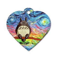 Cartoon Starry Night Art Van Gogh Parody Dog Tag Heart (one Side) by Sarkoni