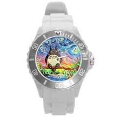 Cartoon Starry Night Art Van Gogh Parody Round Plastic Sport Watch (l) by Sarkoni