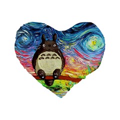 Cartoon Starry Night Art Van Gogh Parody Standard 16  Premium Heart Shape Cushions by Sarkoni