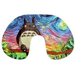 Cartoon Starry Night Art Van Gogh Parody Travel Neck Pillow by Sarkoni