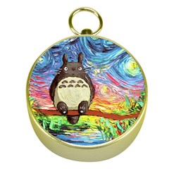 Cartoon Starry Night Art Van Gogh Parody Gold Compasses by Sarkoni