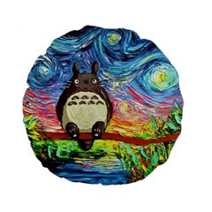 Cartoon Starry Night Art Van Gogh Parody Standard 15  Premium Flano Round Cushions by Sarkoni