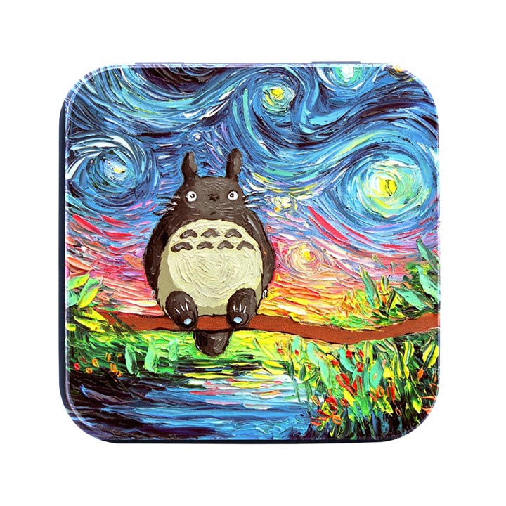 Cartoon Starry Night Art Van Gogh Parody Square Metal Box (Black)