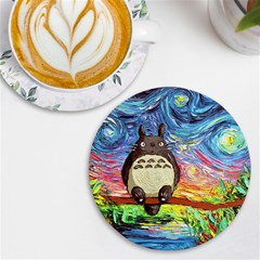 Cartoon Starry Night Art Van Gogh Parody Uv Print Round Tile Coaster by Sarkoni