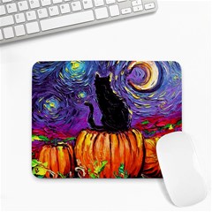 Halloween Art Starry Night Hallows Eve Black Cat Pumpkin Small Mousepad by Sarkoni