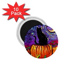 Halloween Art Starry Night Hallows Eve Black Cat Pumpkin 1 75  Magnets (10 Pack)  by Sarkoni