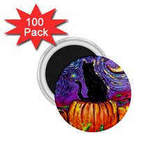 Halloween Art Starry Night Hallows Eve Black Cat Pumpkin 1 75  Magnets (100 Pack)  by Sarkoni