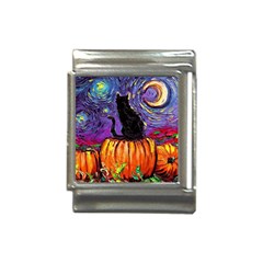 Halloween Art Starry Night Hallows Eve Black Cat Pumpkin Italian Charm (13mm) by Sarkoni