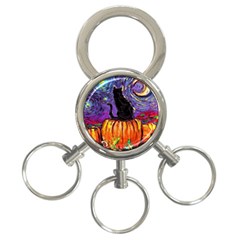 Halloween Art Starry Night Hallows Eve Black Cat Pumpkin 3-ring Key Chain by Sarkoni