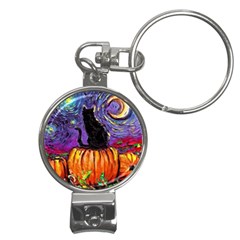 Halloween Art Starry Night Hallows Eve Black Cat Pumpkin Nail Clippers Key Chain