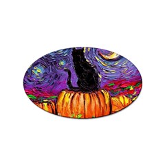 Halloween Art Starry Night Hallows Eve Black Cat Pumpkin Sticker (oval) by Sarkoni