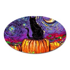 Halloween Art Starry Night Hallows Eve Black Cat Pumpkin Oval Magnet by Sarkoni