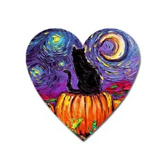 Halloween Art Starry Night Hallows Eve Black Cat Pumpkin Heart Magnet by Sarkoni