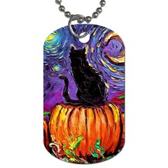 Halloween Art Starry Night Hallows Eve Black Cat Pumpkin Dog Tag (two Sides)