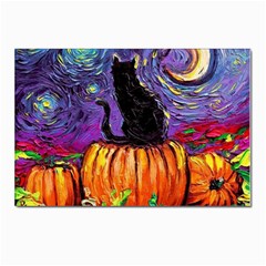 Halloween Art Starry Night Hallows Eve Black Cat Pumpkin Postcard 4 x 6  (pkg Of 10) by Sarkoni