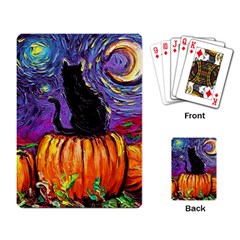 Halloween Art Starry Night Hallows Eve Black Cat Pumpkin Playing Cards Single Design (rectangle) by Sarkoni