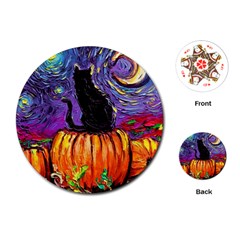 Halloween Art Starry Night Hallows Eve Black Cat Pumpkin Playing Cards Single Design (round)