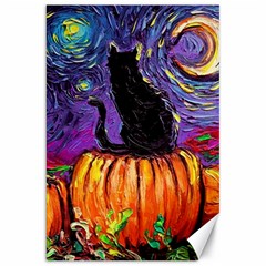 Halloween Art Starry Night Hallows Eve Black Cat Pumpkin Canvas 20  X 30  by Sarkoni