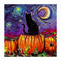 Halloween Art Starry Night Hallows Eve Black Cat Pumpkin Medium Glasses Cloth (2 Sides)