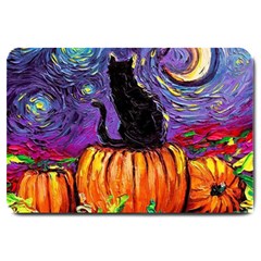 Halloween Art Starry Night Hallows Eve Black Cat Pumpkin Large Doormat by Sarkoni