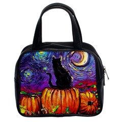 Halloween Art Starry Night Hallows Eve Black Cat Pumpkin Classic Handbag (two Sides)