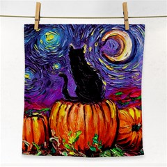 Halloween Art Starry Night Hallows Eve Black Cat Pumpkin Face Towel by Sarkoni