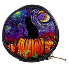 Halloween Art Starry Night Hallows Eve Black Cat Pumpkin Mini Makeup Bag by Sarkoni