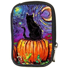 Halloween Art Starry Night Hallows Eve Black Cat Pumpkin Compact Camera Leather Case