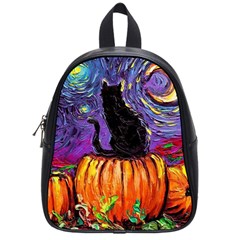 Halloween Art Starry Night Hallows Eve Black Cat Pumpkin School Bag (small)