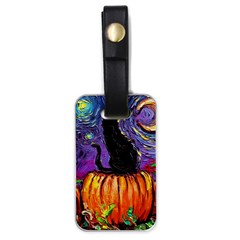 Halloween Art Starry Night Hallows Eve Black Cat Pumpkin Luggage Tag (one Side)