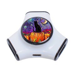 Halloween Art Starry Night Hallows Eve Black Cat Pumpkin 3-port Usb Hub by Sarkoni