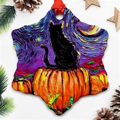 Halloween Art Starry Night Hallows Eve Black Cat Pumpkin Snowflake Ornament (two Sides)