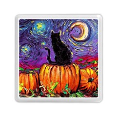 Halloween Art Starry Night Hallows Eve Black Cat Pumpkin Memory Card Reader (square) by Sarkoni