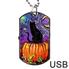 Halloween Art Starry Night Hallows Eve Black Cat Pumpkin Dog Tag Usb Flash (one Side)