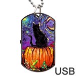 Halloween Art Starry Night Hallows Eve Black Cat Pumpkin Dog Tag USB Flash (One Side) Front