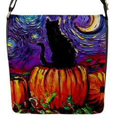 Halloween Art Starry Night Hallows Eve Black Cat Pumpkin Flap Closure Messenger Bag (s)