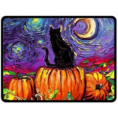 Halloween Art Starry Night Hallows Eve Black Cat Pumpkin Two Sides Fleece Blanket (large)