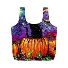 Halloween Art Starry Night Hallows Eve Black Cat Pumpkin Full Print Recycle Bag (m)