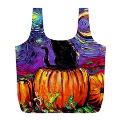 Halloween Art Starry Night Hallows Eve Black Cat Pumpkin Full Print Recycle Bag (l)