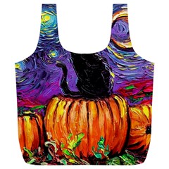 Halloween Art Starry Night Hallows Eve Black Cat Pumpkin Full Print Recycle Bag (xl)