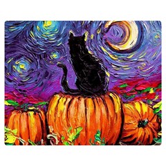 Halloween Art Starry Night Hallows Eve Black Cat Pumpkin Two Sides Premium Plush Fleece Blanket (medium) by Sarkoni