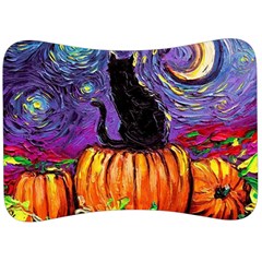 Halloween Art Starry Night Hallows Eve Black Cat Pumpkin Velour Seat Head Rest Cushion by Sarkoni