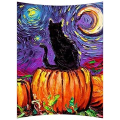 Halloween Art Starry Night Hallows Eve Black Cat Pumpkin Back Support Cushion by Sarkoni