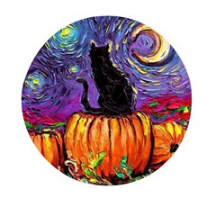 Halloween Art Starry Night Hallows Eve Black Cat Pumpkin Mini Round Pill Box by Sarkoni