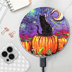 Halloween Art Starry Night Hallows Eve Black Cat Pumpkin Wireless Fast Charger(white) by Sarkoni